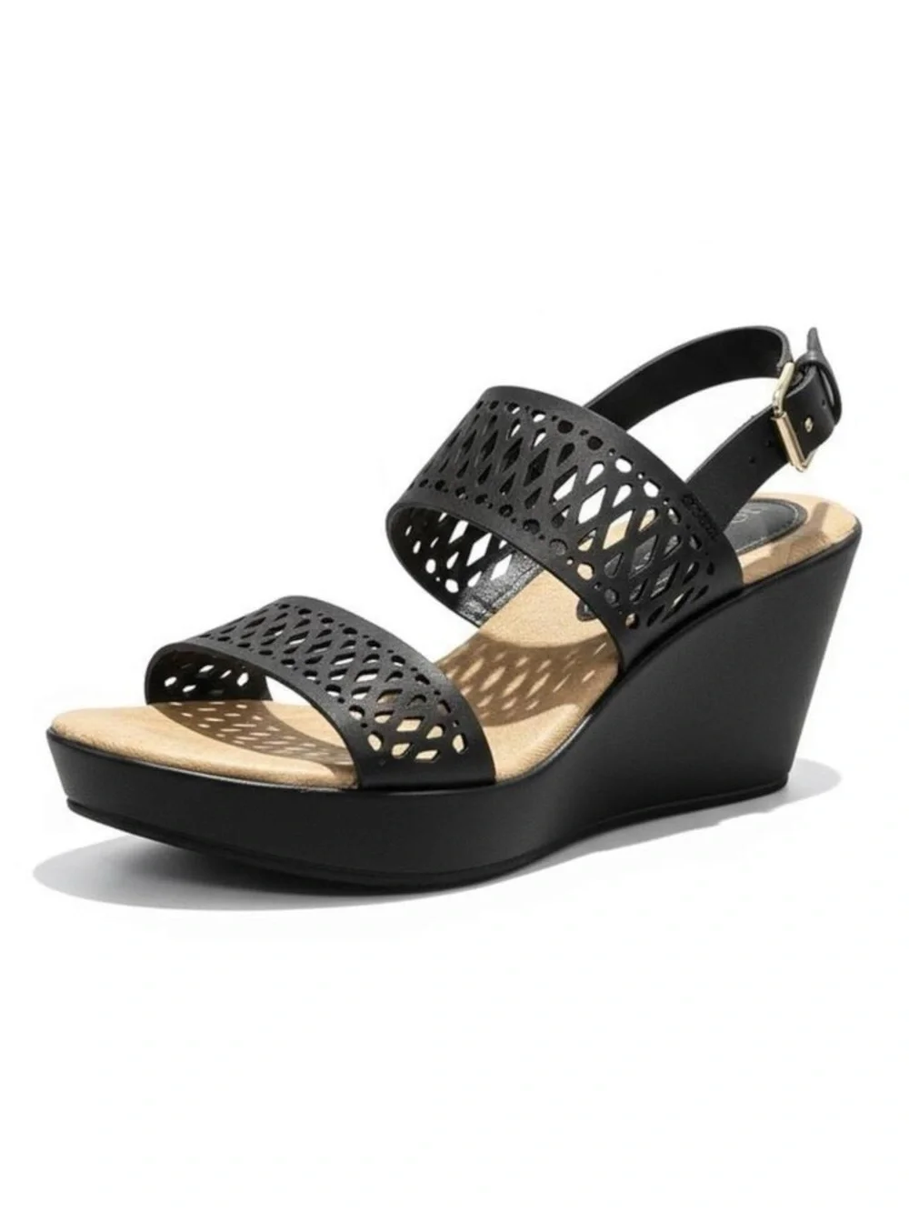 new Montana West ☀︎︎ Artisan Laser Cut Platform Wedge Sandals ☀︎︎ Black Leather